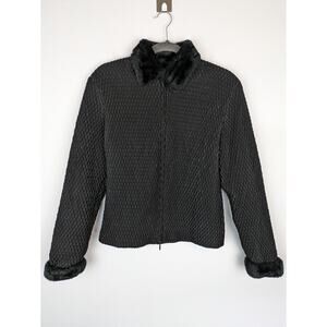 Samuel Dong Jacket Quilted Faux Fur Mob Wife Vintage Designer Edgy Black Size S